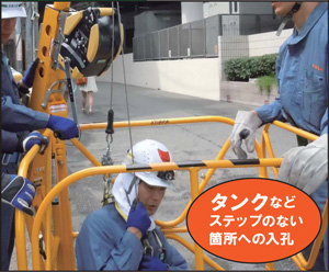 ウインチによる作業員の上げ降ろし